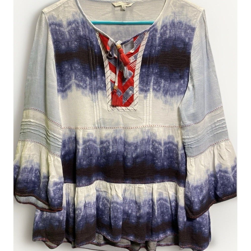 John•Mark Women's Medium Ombre Tunic Peasant Blouse Artsy Bell Sleeve